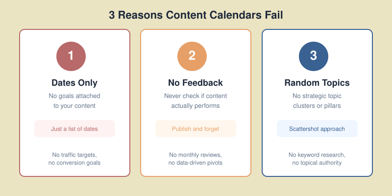 Three common content calendar mistakes illustrated