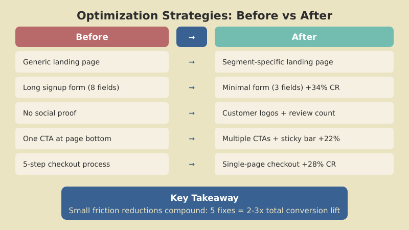 Seven optimization strategies with before and after conversion rate improvements